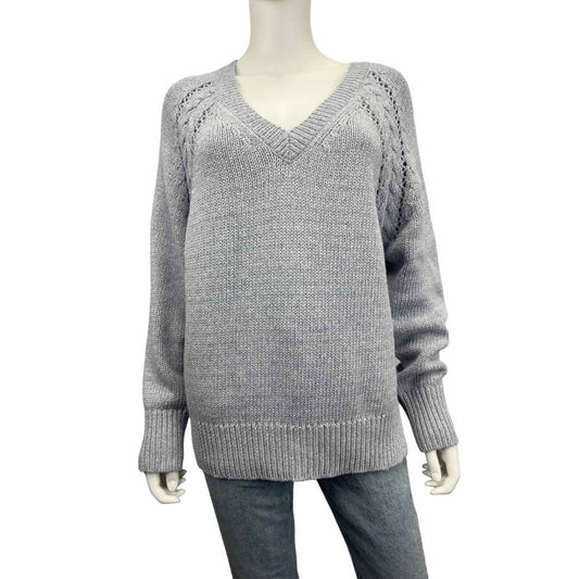 White + Warren Blue V-neck Sweater Size L